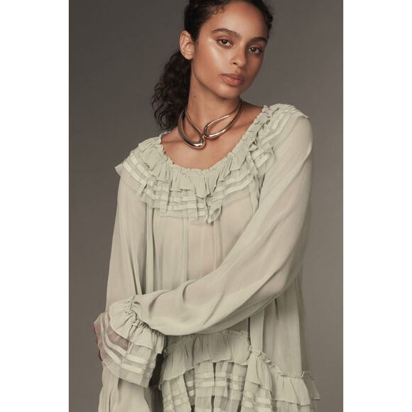 $128 NWT By Anthropologie Sheer Ruffle Ribbon Blouse size Small - Picture 4 of 7